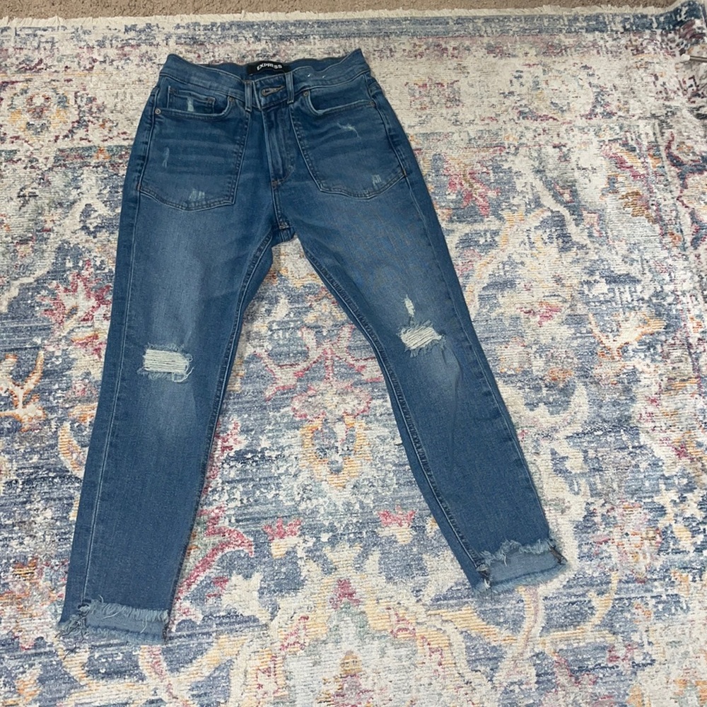 High rise ankle legging distressed jeans